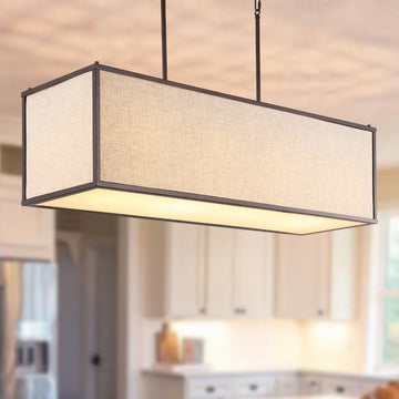 Cole 42" Minimalist Industrial Rectangular Linen Iron Linear LED Pendant - JONATHAN Y